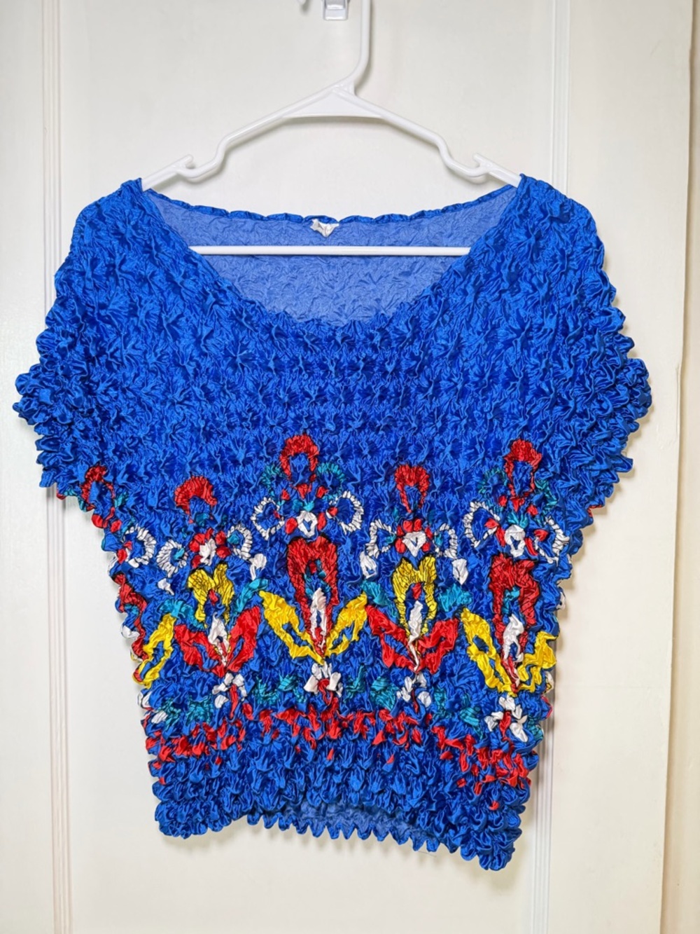 90’s Inspo Bright Blue Smocked Floral Women's Top